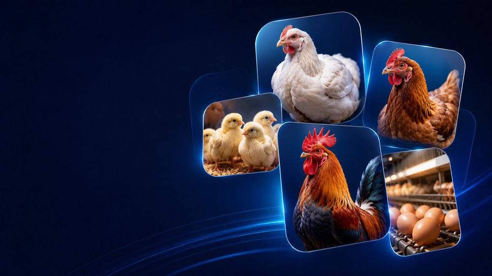 Gallinas, pollitos y producción avícola